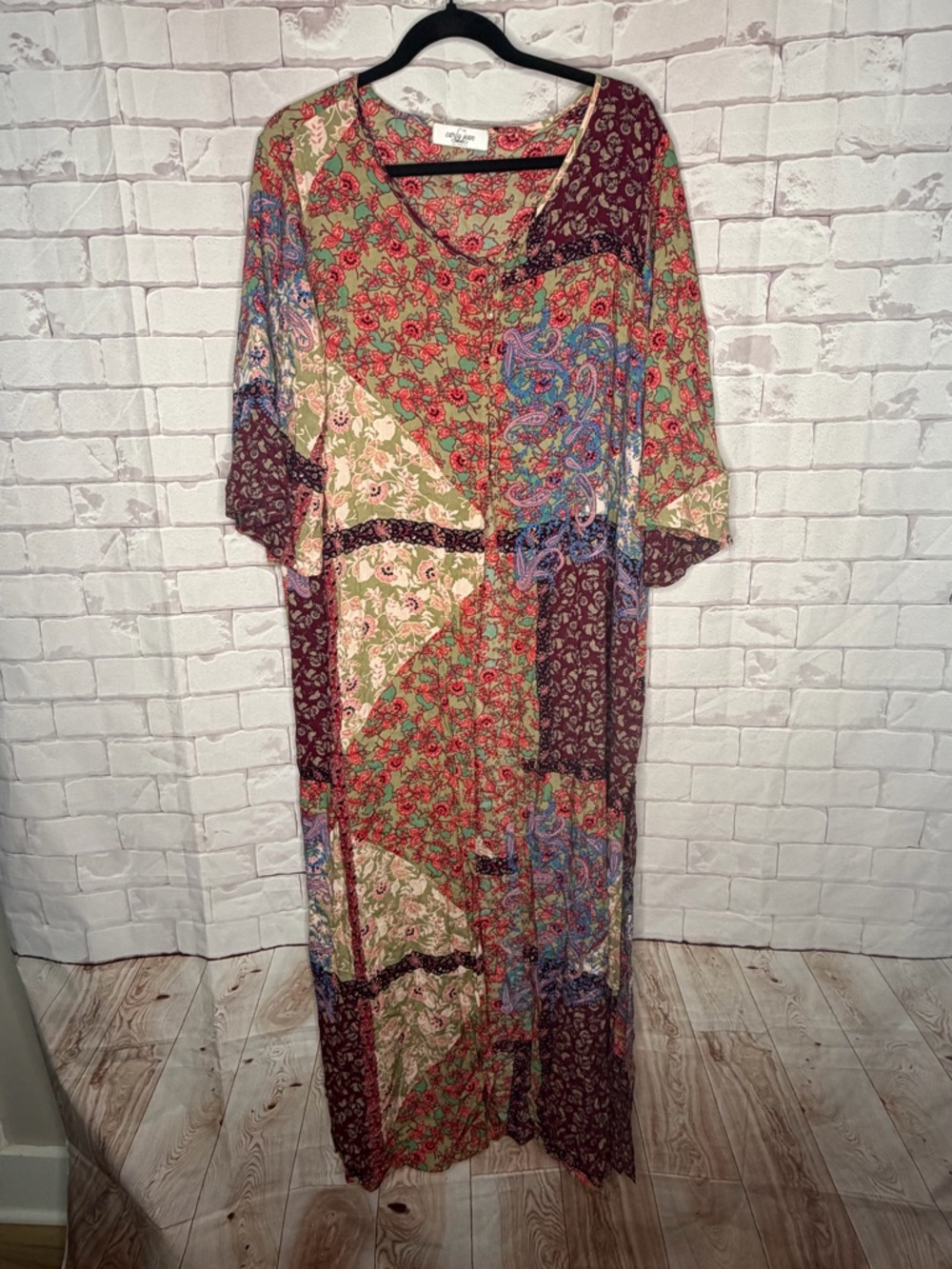 Carly Jean Los Angeles Patchwork Boho Long Cardigan 1XL Floral Paisley Kimono
